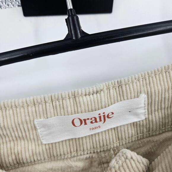 Oraije Paris Pants Cream Corduroy Flared Bootcut High Waist Trousers Size L/40 - Picture 3 of 5